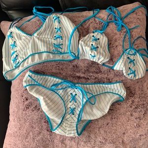 Cute blue white stipe bikini set